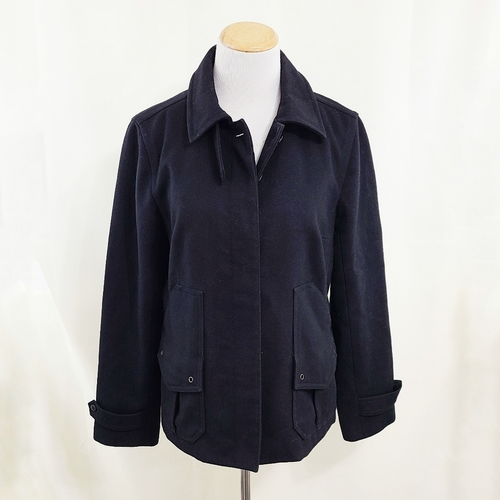 J. Crew hidden button black wool coat size small